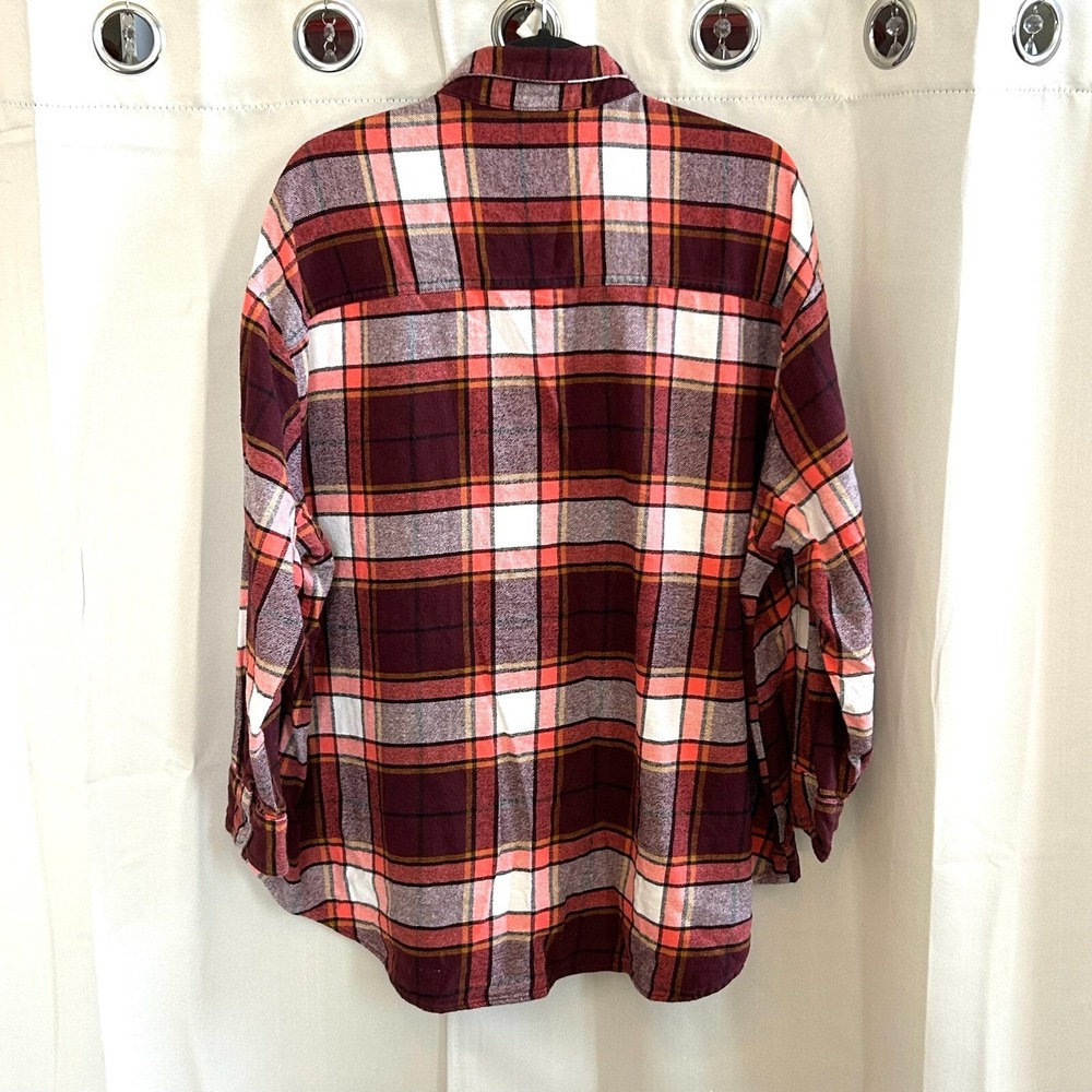Old Navy Women Boyfriend Shirt XXL Flannel Button‎ Up Grunge Plaid Y2K 17668x - Picture 2 of 10